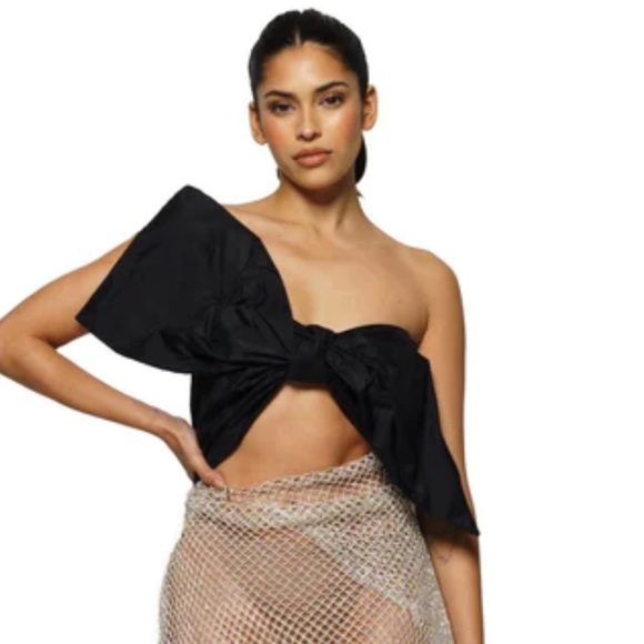 Lurelly Tops - LURELLY Bow Silk Taffeta Top tie crop top cocktail evening glam tie luxe